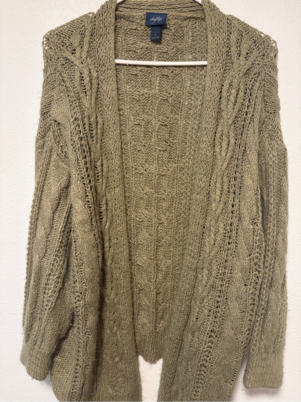 Daytrip Olive Cable Knit Open-Front Cardigan